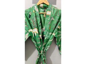 <b>Bath</b> Robe 100% Cotton Indian Jungle Printed Handmade Cotton Kimono <b>Bath</b> Robe Swim Wear Night Wear Free Size Cotton Maxi - Product Image 2
