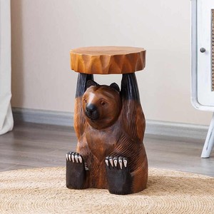 Tabouret en bois de manguier artisanal en forme d'ours - Vente en gros de meubles de décoration intérieure en Inde - Product Image 4