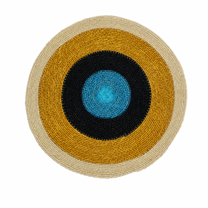 <b>Round</b> Handwoven <b>Placemat</b> Geometric Pattern Bohemian Style Natural Rattan Table Mat Black Yellow Blue Center - Product Image 1