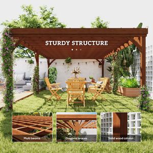 Pergola in Alluminio 3,6m x 6m per Giardino Esterno, Patio, Terrazza, Gazebo per Viti con Ancoraggi in Cemento, Colore Marrone - Product Image 4