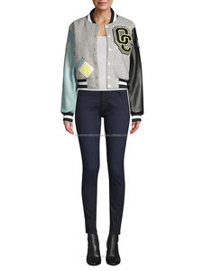 สองสีแขนหนังแท้ HIVJ223 Letterman ที่มีคุณภาพสูง Chenille เย็บปักถักร้อยผู้ชายตัวแทนแจ็คเก็ต - Product Image 2