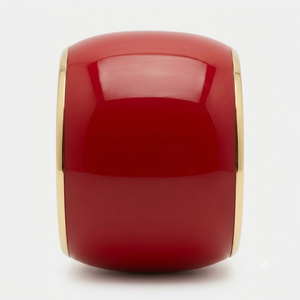 Classic Crimson Red Enamel Wide Cuff Bangle <b>Bracelet</b> with Gold Trim Edges Glossy Chunky Statement Wrist Band Jewelry for Women - Product Image 1