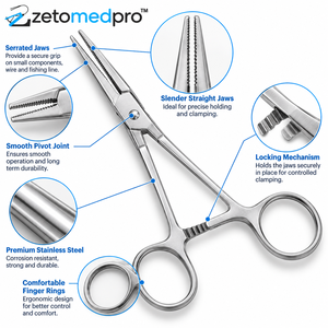 Pinzas Hemostáticas con Mordazas Dentadas de 7 Pulgadas para Joyería, Reparación de Líneas de Pesca y Sujeción Segura ZetomedPro - Product Image 3