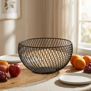 Metal Wire Fruit Basket Geometric Round Fruit <b>Vegetable</b> Basket Gold Finish Decorative Countertop Storage Bowl for Kitchen - Product Image 5