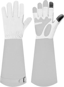 Gants de jardin longs en cuir pour femmes, gants de travail robustes pour le désherbage et la plantation, meilleurs cadeaux de jardin pour les jardiniers, gris - Product Image 1