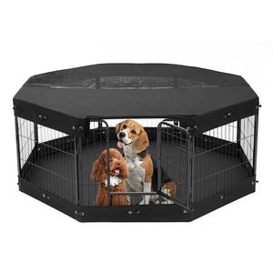 Recinto Pieghevole in Metallo per Cani a 8 Pannelli con Copertura, Tappetino e Borsa, 24x24 Pollici, per Esercizio e Addestramento - Product Image 1