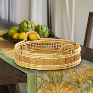 Plateau rond traditionnel en rotin et panier de rangement en rotin pour la décoration - Product Image 3