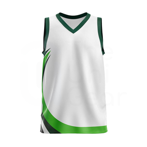 Ensemble de maillots de basket-ball personnalisés blanc et vert sans manches col en V en polyester respirant pour adultes toutes saisons - Product Image 4