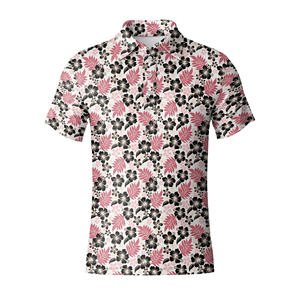 Polo de golf personnalisé OEM à motif floral pour hommes, polo respirant anti-UV en polyester et élasthanne de qualité supérieure à manches courtes pour le parcours de golf - Product Image 1