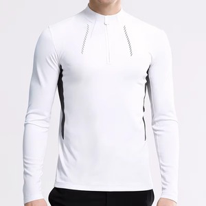 Camiseta de Compresión de Manga Larga Blanca para Hombre, Cuello Alto, Secado Rápido, Ajuste Deportivo, Tejido de Poliéster, Corte Ajustado - Product Image 1