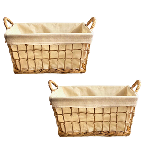 ตะกร้าหวายจากหญ้าทะเลผักตบชวาใส่ของทำจากไม้ไผ่พร้อมกรอบและบุรองทำจากผ้าฝ้าย - Product Image 1