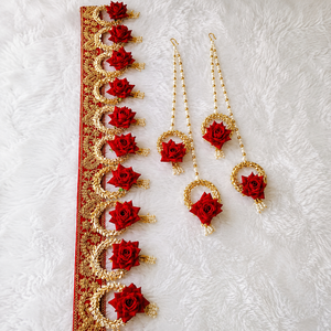 Premium Red Rose Embroidered Toran with Pearl Tassels and Golden Lace Decorative Door Hanging for Wedding and Home Decor - Product Image 2
