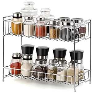 3 Tier Black Step Spice <b>Rack</b> Organizer Expandable Metal Kitchen Countertop Seasoning Jar Holder Tiered Display Storage Shelf - Product Image 2