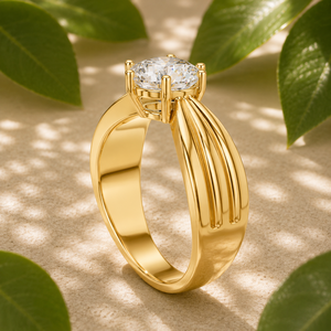 Bague solitaire en diamant de laboratoire rond certifié IGI 1,00 carat, en or massif 14 carats, avec large alliance, bague de fiançailles, bijoux fins sur mesure - Product Image 2