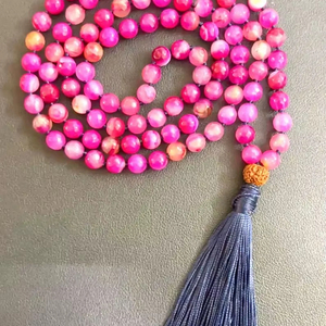 Handmade <b>Pink</b> Agate Beaded Tassel Necklace Long Blue Tassel Boho Statement <b>Healing</b> Jewelry Gift - Product Image 1
