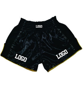 Pantalones cortos de kickboxing y Muay Thai personalizados, hechos a medida, para MMA, negros, elásticos y económicos. - Product Image 1