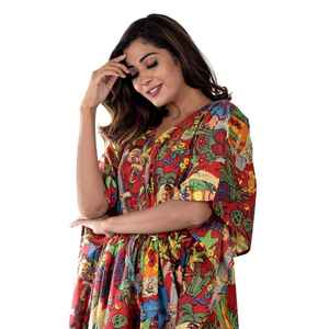 Vestido Túnica Kaftan de Algodón Kahlo Hecho a Mano, Kimono, Corte Holgado, Ropa para Mujer - Product Image 6