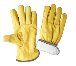 Full White Fleece Lining Cold Resistant Cow Grain Leather <b>Driver</b> <b>Gloves</b> Quality Leather Industrial Safety Protection <b>Gloves</b> - Product Image 1