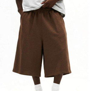 Shorts Bermuda en Coton Marron Uni pour Homme, Taille Élastique, Décontracté, Respirant, Taille Mi-Haute, Teint Uni, Style Tissé - Product Image 1