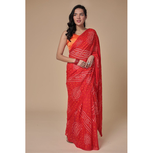 Pure Crepe Chiffon Bandhani <b>Saree</b> Traditional Handmade Indian Ethnic Wear for Women - Product Image 1