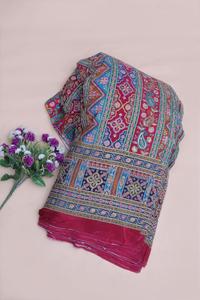 ผ้าเครปสีชมพูธรรมชาติ ลายพิมพ์เรขาคณิตสไตล์ชาติพันธุ์ พร้อมขอบลายเพสลีย์ สำหรับตัดเย็บชุดคุर्ติ - Product Image 6