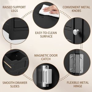 Mobile da Bagno in MDF Nero con Rivestimento in Melamina 56*30*80cm, 4 Cassetti e 1 Anta, Accessorio per Arredamento - Product Image 2