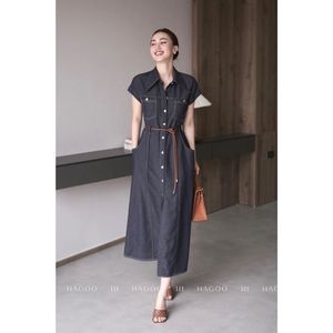 Vestido Camisero Maxi Casual de Maternidad Azul Marino con Bolsillos en el Pecho, Bolsillos Laterales y Cinturón Ajustable para Uso Diario de Verano [V637] - Product Image 5