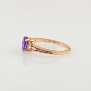 Bague de fiançailles ovale en améthyste, plaqué or rose 14 carats, pierre précieuse violette vintage, cadeau pierre de naissance de février - Product Image 6