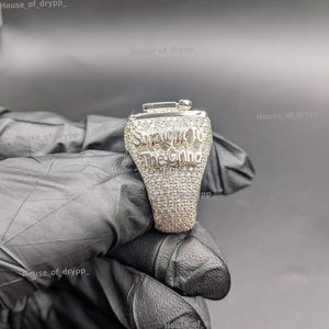 925 Silver Moissanite Rhinestone Custom <b>Initial</b> Personalized <b>Ring</b> Pave Setting Cocktail Hip Hop Men's Signet <b>Ring</b> - Product Image 4