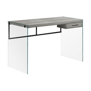 Scrivania Moderna per Ufficio Domestico da 48 Pollici, Design Contemporaneo in Vetro Temperato Trasparente con Cassetti Portaoggetti per Laptop, Laminato Grigio - Product Image 2