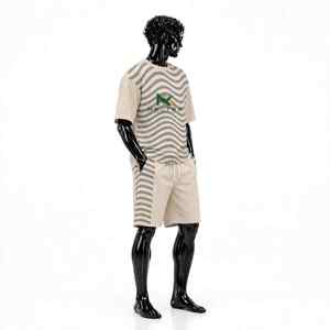 NEXTEX ชุดเสื้อยืดลายหยักสำหรับทุกเพศสีครีมสีเทาผ้าฝ้ายเนื้อนุ่มสองชิ้น - Product Image 4
