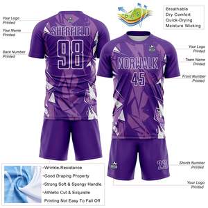 Conjunto de Uniforme de Fútbol Geométrico Morado Personalizado, Sublimado, Transpirable, de Manga Corta, para Adultos, Unisex, Cuello Redondo - Product Image 3