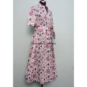 Robe décontractée moderne en coton pour femme, tunique confortable en coton biologique, robe midi d'été pour la plage, imprimé floral, lavable, toucher doux - Product Image 5