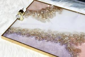 Handmade Rose Gold Glitter Resin Tray Premium resin tray colorful elegant handcrafted pattern perfect for serving snacks fruit <b>d</b> - Product Image 2