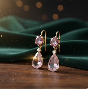 Boucles d'oreilles pendantes en argent sterling 925 plaqué or 18 carats avec améthyste bleue et pierre de poire rose, 4,5 pouces - Product Image 4