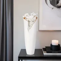 Jarrón Minimalista de Metal Blanco con Interior Dorado para Decoración Moderna del Hogar