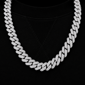 Impresionante Cadena Cubana de Oro Blanco con Micro Pavé de Moissanita, Estilo Hip Hop, Joyería Masculina Elegante y Brillante para Negocios - Product Image 1