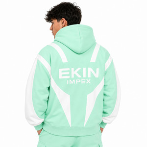 Sudadera con Capucha Premium 100% Algodón 420g Verde Menta Blanco Abstracto con Cierre |   Sudadera con Capucha y Máscara Facial Estilo Streetwear |   Ropa de Exterior Unisex de Moda - Product Image 4