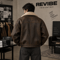 Blouson aviateur vintage surdimensionné en cuir pour homme, col en peau de mouton marron vieilli, veste d'hiver, fabricant OEM