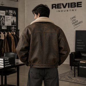 Chaqueta de Cuero Estilo Aviador Vintage Extra Grande para Hombre, Chaqueta de Invierno con Cuello de Piel de Oveja Marrón Desgastado, Fabricante OEM - Product Image 3