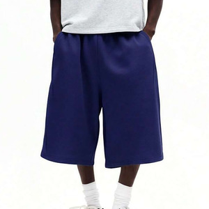 Custom <b>Knee</b> <b>Length</b> <b>Men's</b> Solid Navy Blue Bermuda <b>Shorts</b> Elastic Waist Casual Breathable Mid Rise Plain Dyed Woven Style <b>Short</b> - Product Image 3