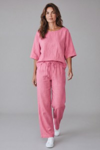 Conjunto de Dos Piezas de Algodón Transpirable para Mujer, Cuello Redondo, Corte Holgado, Estilo Casual, para Verano, con Bolsillos - Product Image 1