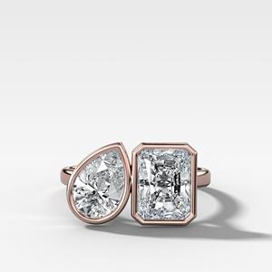 Wholesale 14k 18k Gold Radiant Pear Lab Grown Diamond Toi Et Moi Engagement <b>Ring</b> 5.00carat <b>Two</b> <b>Stone</b> Bezel Set Band Manufacturer - Product Image 3