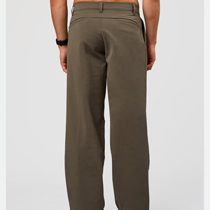 Pantalon décontracté plissé vert olive pour homme, coupe droite, en polyester respirant de poids moyen, style automne, avec braguette boutonnée - Product Image 2