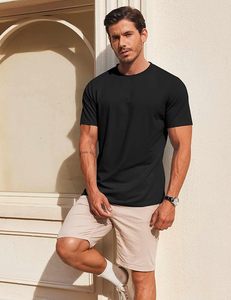 Men's <b>Black</b> Slim Fit Short Sleeve O-Neck <b>T</b>-<b>Shirt</b> 100% Cotton Jersey Casual Solid Color Plain Dyed Knitted Regular Length - Product Image 4