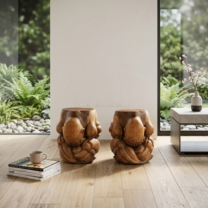 Tabourets de bar en bois recyclé, thème bouddhiste, sculptés, durables, écologiques, en bois récupéré - Product Image 5