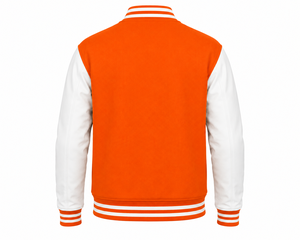 Dumela Custom Orange <b>White</b> Windproof Varsity Bomber <b>Jacket</b> <b>Men</b> Embroidered Front Logo OEM Service Regular Fit Winter Outerwear - Product Image 2