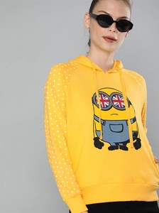 Sweat-shirt jaune à col rond pour femme, manches longues, 100 % coton tricoté, style automne, imprimé lettres sur le devant, coupe classique - Product Image 2