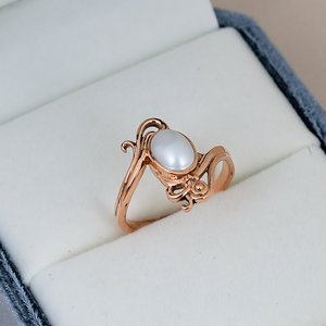 Bezel Setting Oval Cut Vintage Pearl Engagement <b>Ring</b> Solid 925 Solid 925 <b>Sterling</b> <b>Silver</b> Rose Gold Plated Leaf Vine <b>Band</b> <b>Ring</b> - Product Image 4