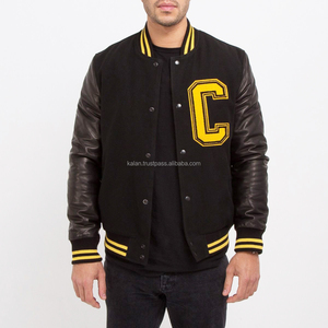 KVJ133 Custom Wool Varsity <b>Jacket</b> for Men Black Yellow Big C Design Embroidery Chenille <b>Patch</b> Collarless Winter OEM Service - Product Image 1